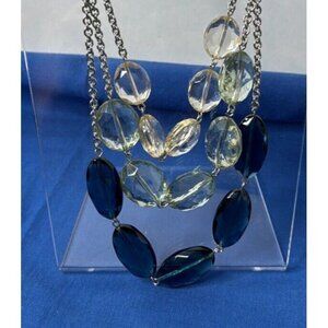 Deep Blue Clear Acrylic Faceted Layered Triple 3 Strand 18" Silver Necklace